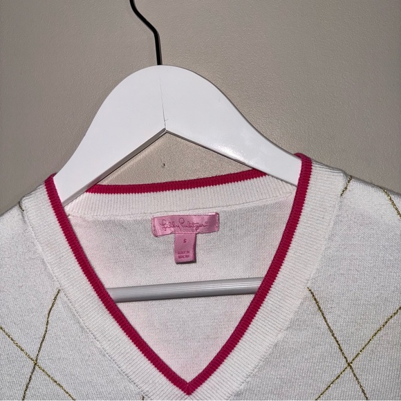 Lilly Pulitzer Women's White Sweater with Argyle Pattern - Picture 2 of 4